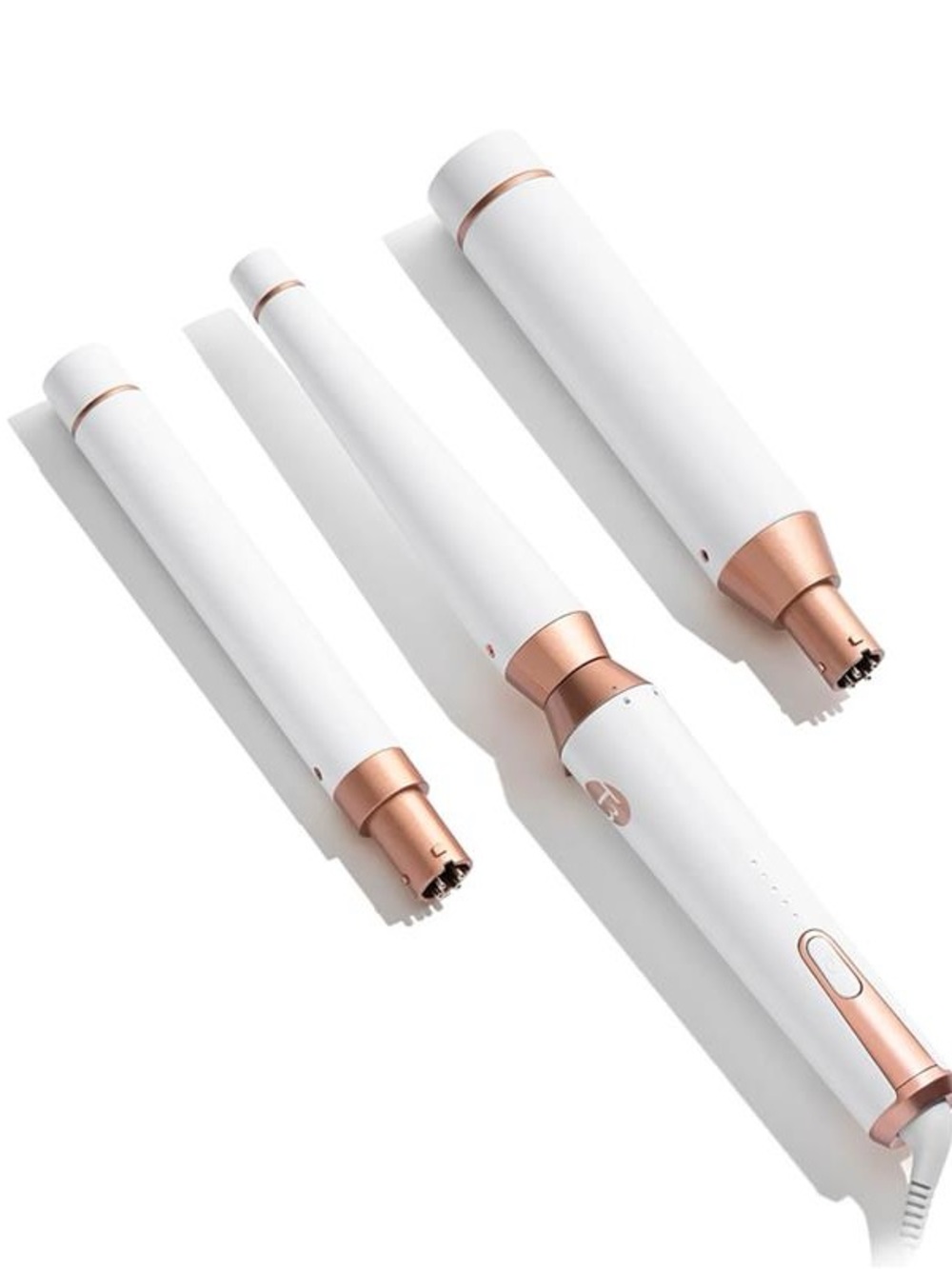 T3 White and Rose Gold Interchangeable Curling Wand Set